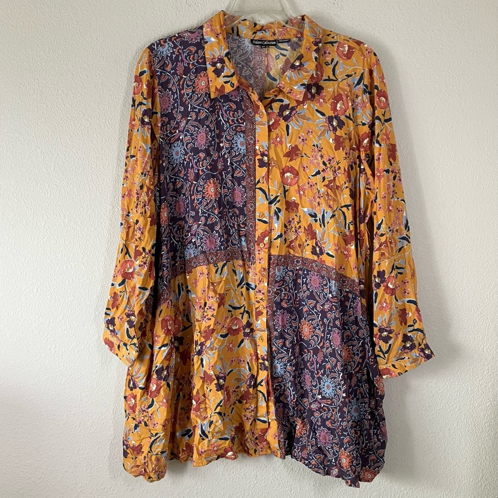 TOLANI Plus Size Tunic Patchwork Button Up Colorf… - image 1